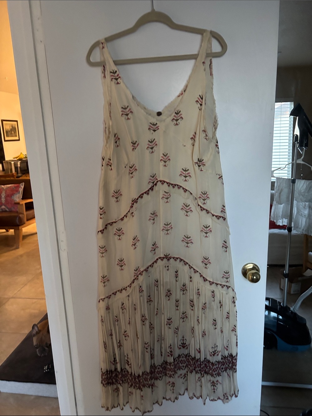 Free People Cream Maxi Dress with Red Floral Motif